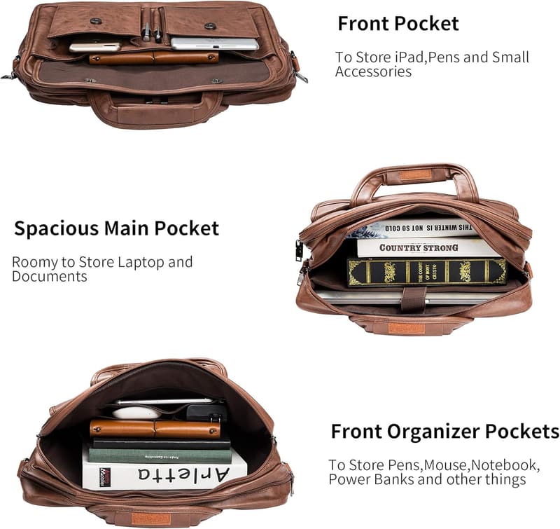 Handmade Leather Briefcase for Men - Business Travel Laptop Bag