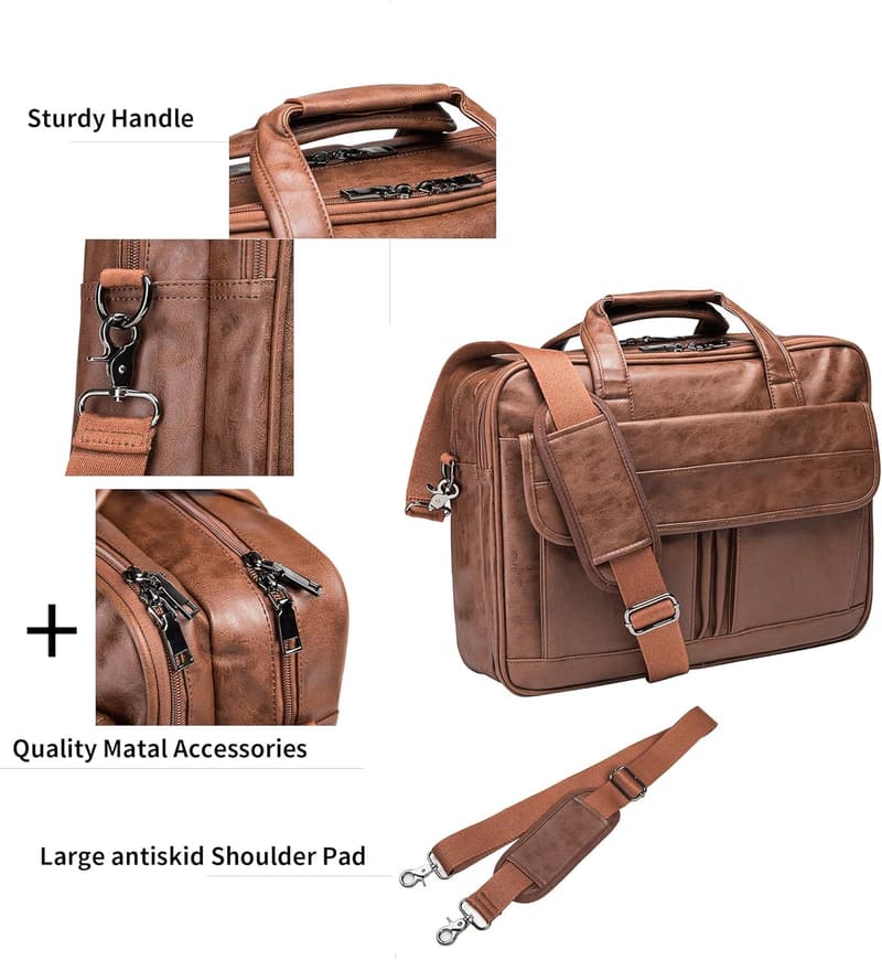 Handmade Leather Briefcase for Men - Business Travel Laptop Bag
