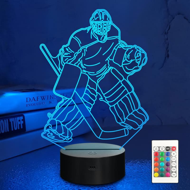 3D Ice Hockey Goalie Night Light with Remote - Kids' Gift