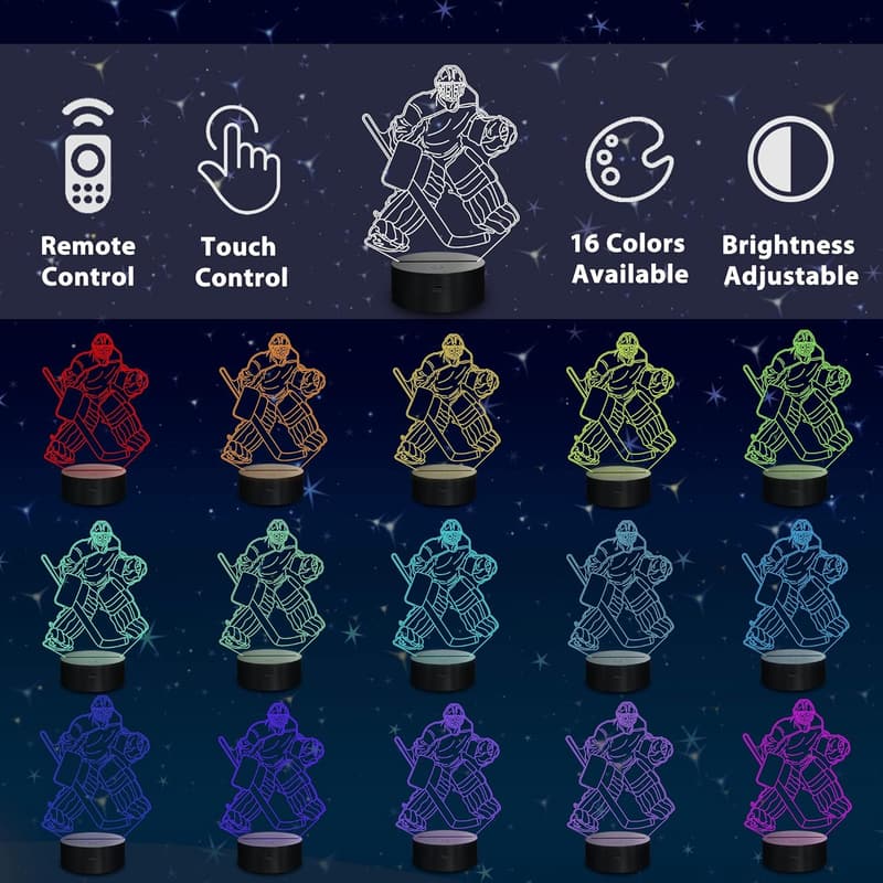 3D Ice Hockey Goalie Night Light with Remote - Kids' Gift