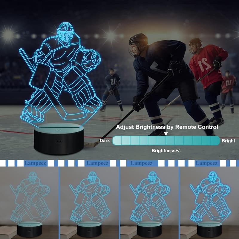 3D Ice Hockey Goalie Night Light with Remote - Kids' Gift