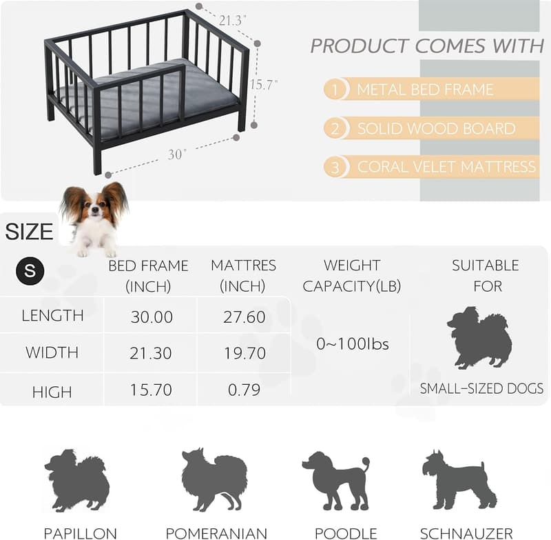 Elevated Dog Bed with Rails and Washable Soft Mat - 21.3