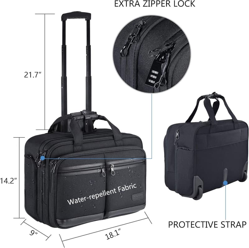 Premium Laptop Briefcase for Travel & Business - Water-Repellent, 17.3