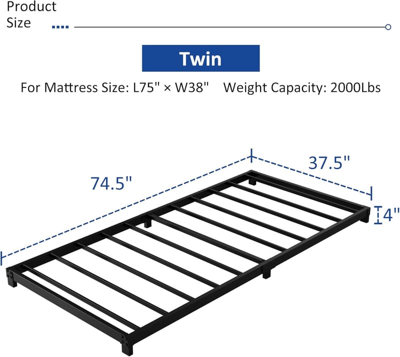 Heavy Duty Metal Twin Bed Frame - No Box Spring Needed, Black