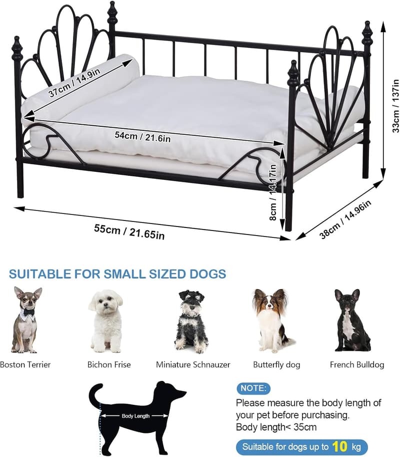 Small Pet Couch Bed with Metal Frame & White Velvet Cushion