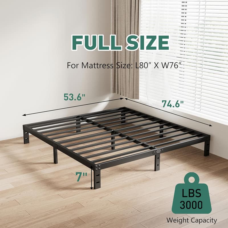 Heavy Duty Low Profile Metal Bed Frame - 7-Inch Platform, Black