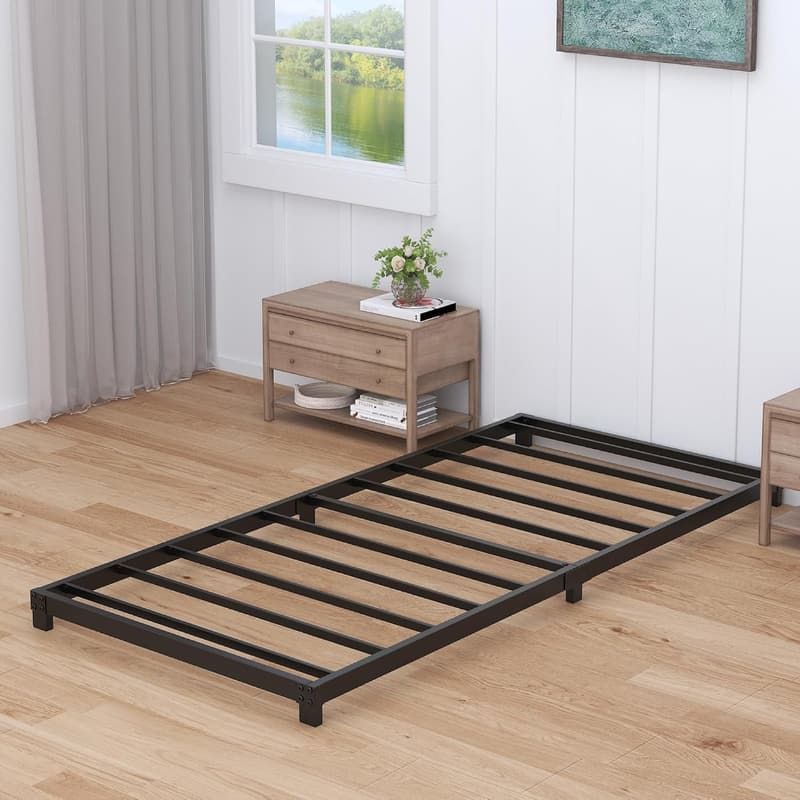 Twin Low Profile Metal Bed Frame, No Box Spring Needed, Black
