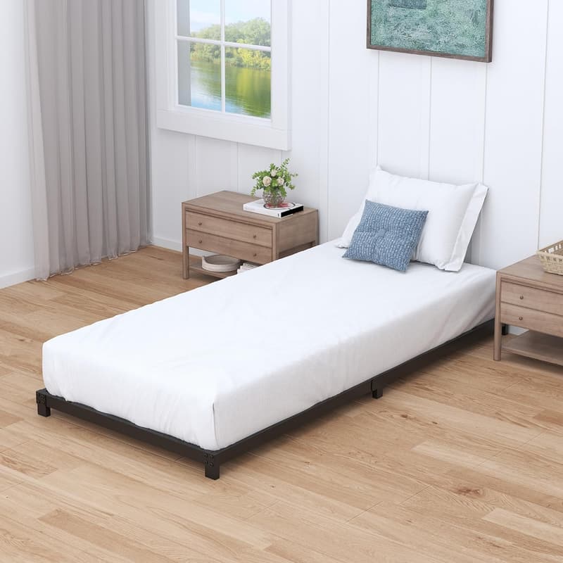 Twin Low Profile Metal Bed Frame, No Box Spring Needed, Black