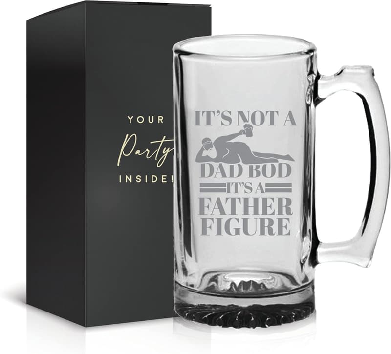 Father Figure Beer Glass Mug - 16 Oz Funny Gift for Dad