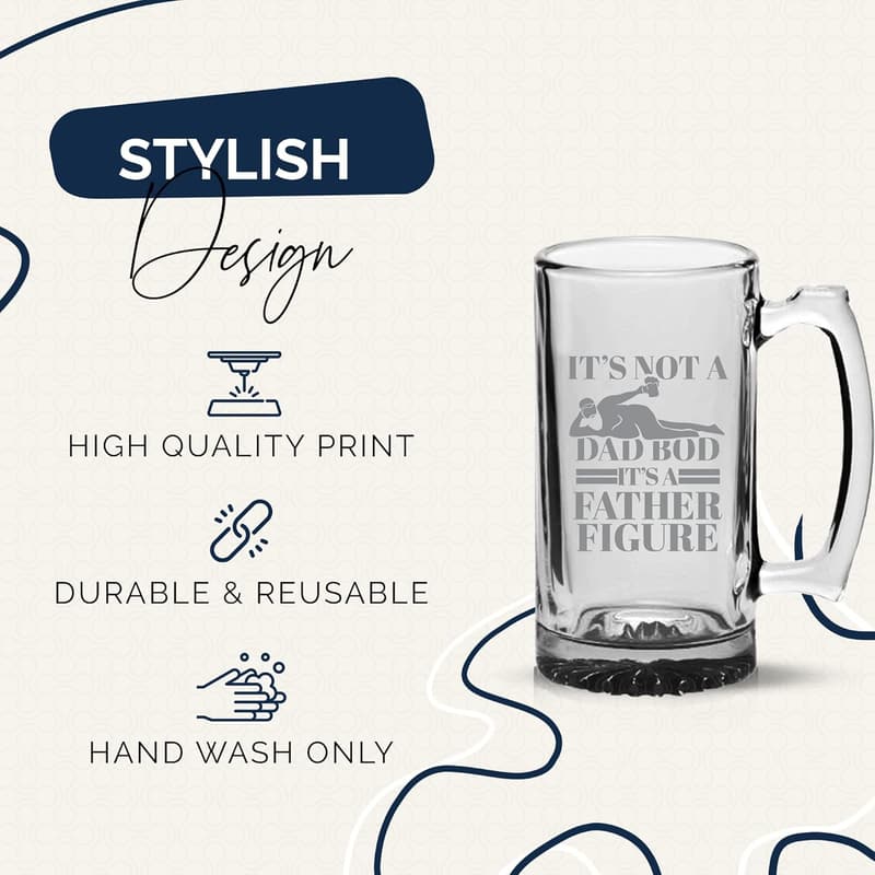 Father Figure Beer Glass Mug - 16 Oz Funny Gift for Dad