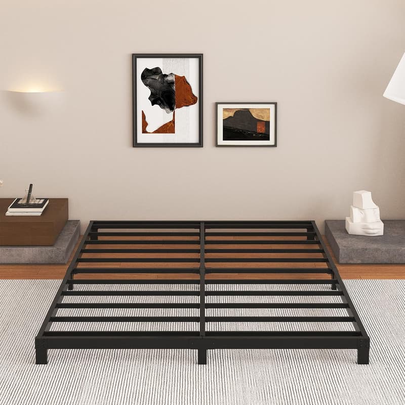 Low Profile Black Queen Bed Frame - Heavy Duty, Easy Assembly