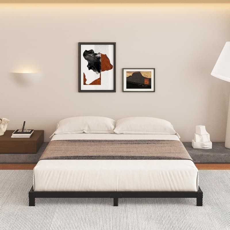 Low Profile Black Queen Bed Frame - Heavy Duty, Easy Assembly