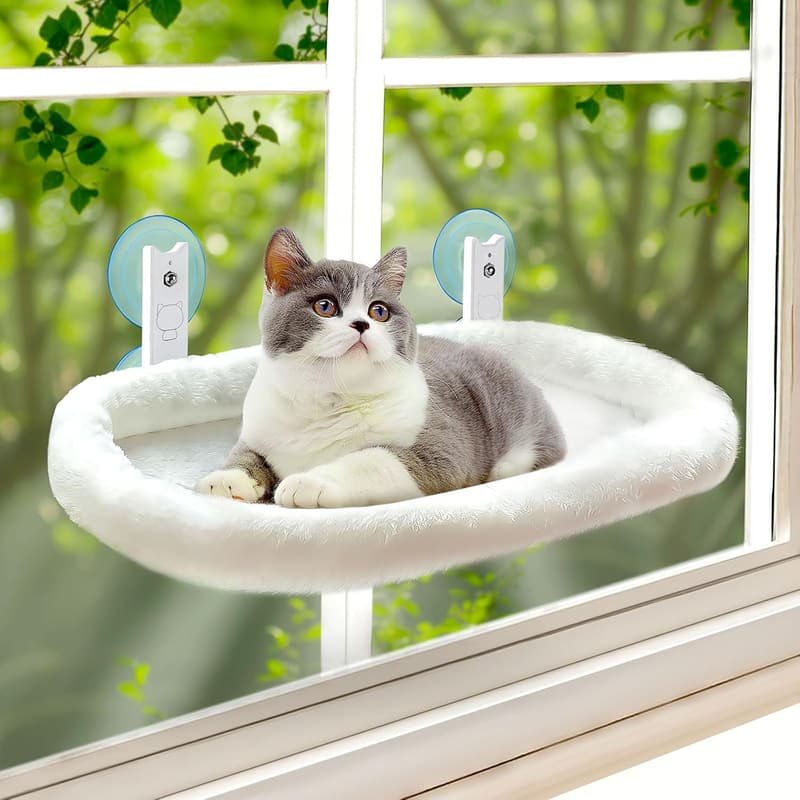 Cordless Cat Window Perch with Suction Cups & Removable Cover