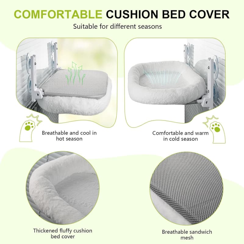 Cordless Cat Window Perch with Suction Cups & Removable Cover