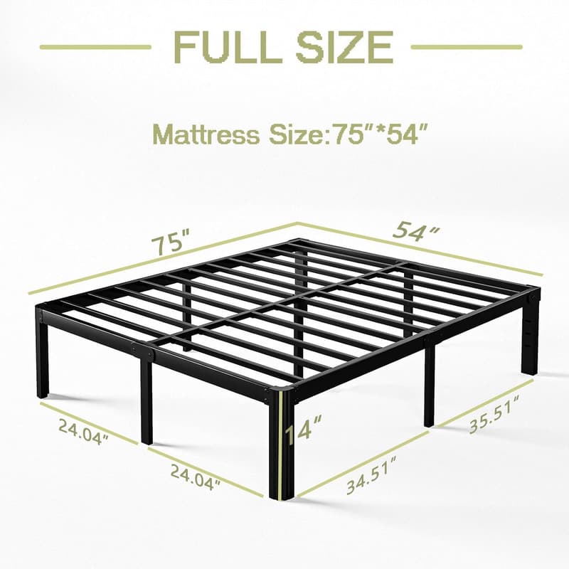 Heavy-Duty Black Full Bed Frame, No Box Spring Needed