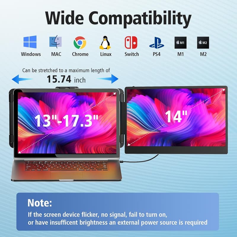14-Inch Portable Dual IPS FHD Monitor for Laptops