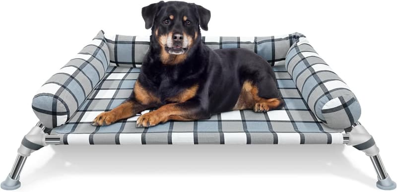 Portable Cooling Dog Bed with Metal Frame and Washable Bolster