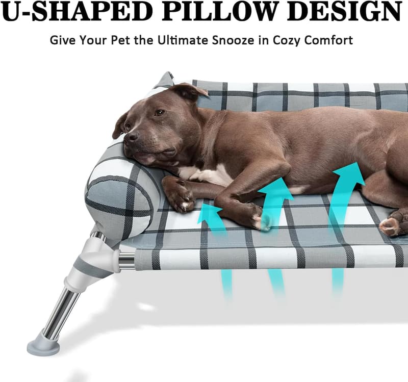 Portable Cooling Dog Bed with Metal Frame and Washable Bolster