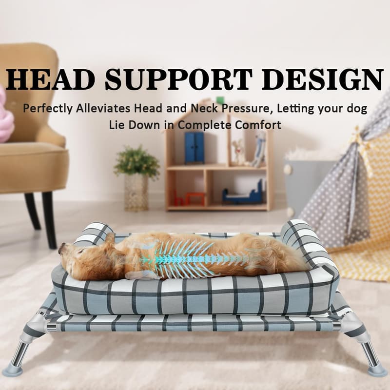 Portable Cooling Dog Bed with Metal Frame and Washable Bolster