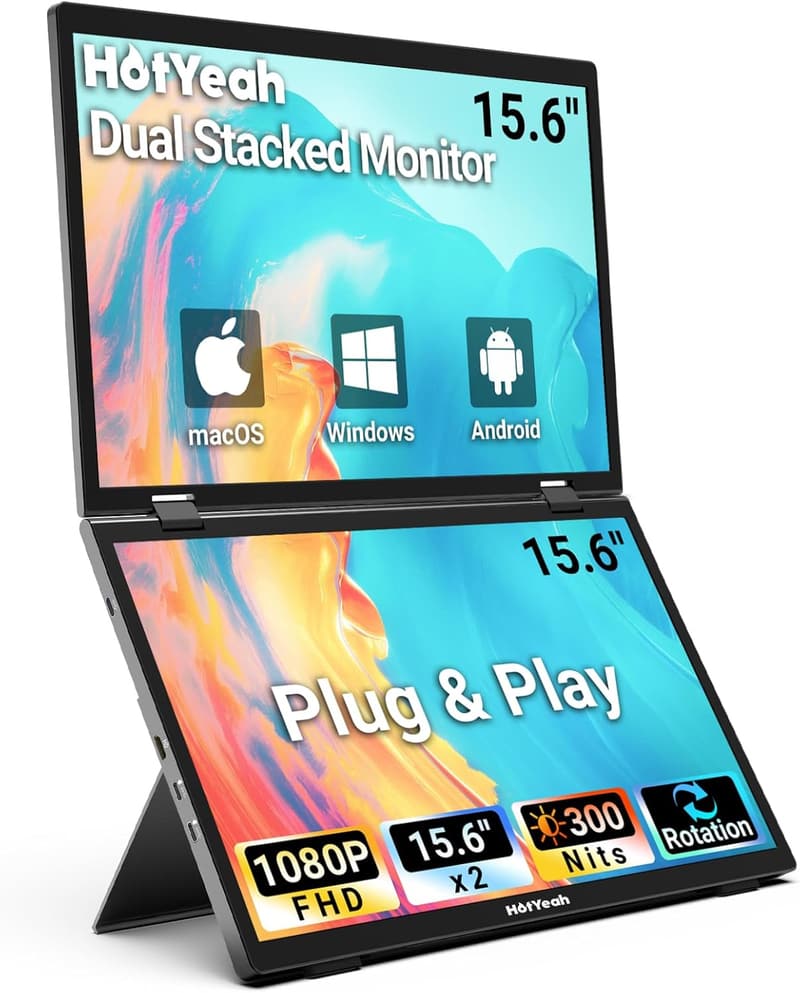 15.6'' Dual Stacked Laptop Monitor Extender - USB-C, HDMI, 1080P
