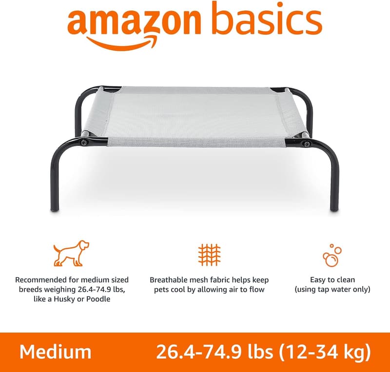 Elevated Cooling Dog Bed with Durable Metal Frame, Medium, Grey