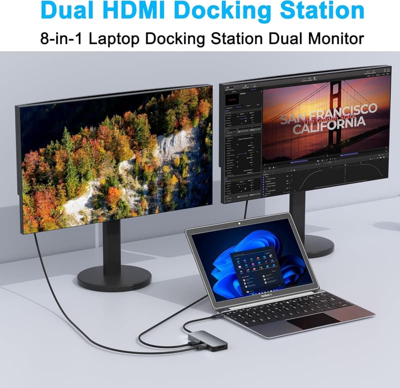 Dual Monitor HDMI Adapter with 4K 60Hz for USB-C Laptops