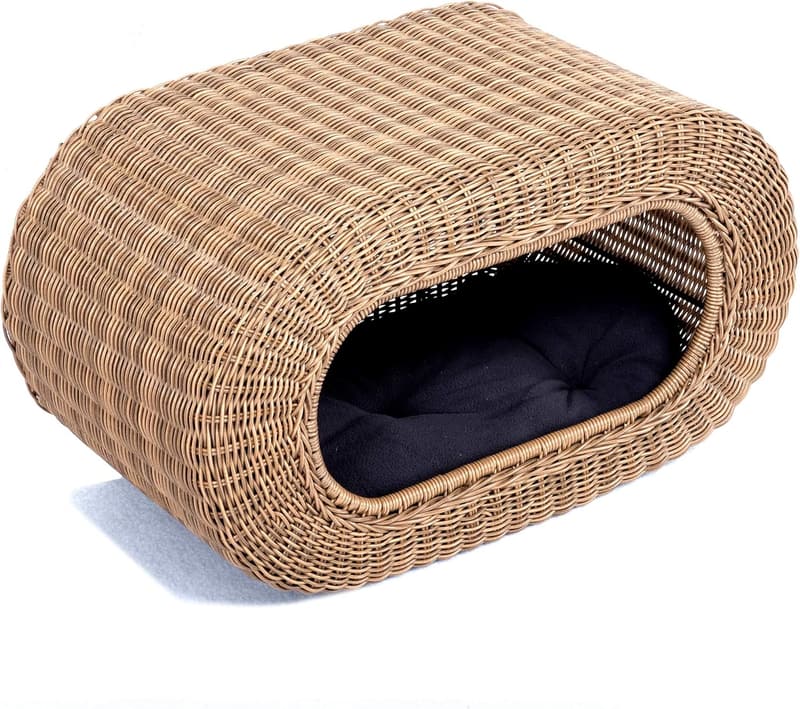 Interactive Stackable Cat Condo - Faux Rattan with Enclosed Bed
