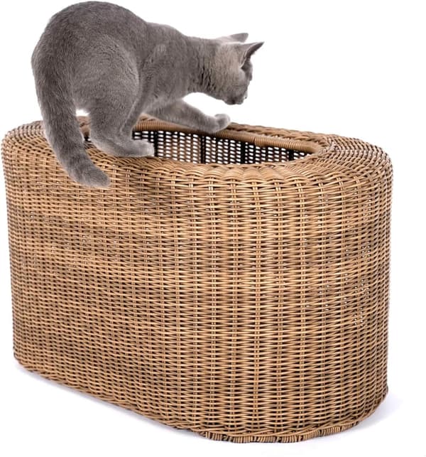 Interactive Stackable Cat Condo - Faux Rattan with Enclosed Bed
