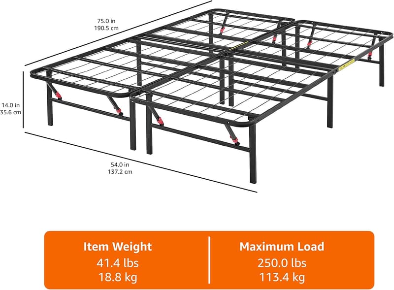 Black Foldable Metal Bed Frame with Storage - Full Size, 14