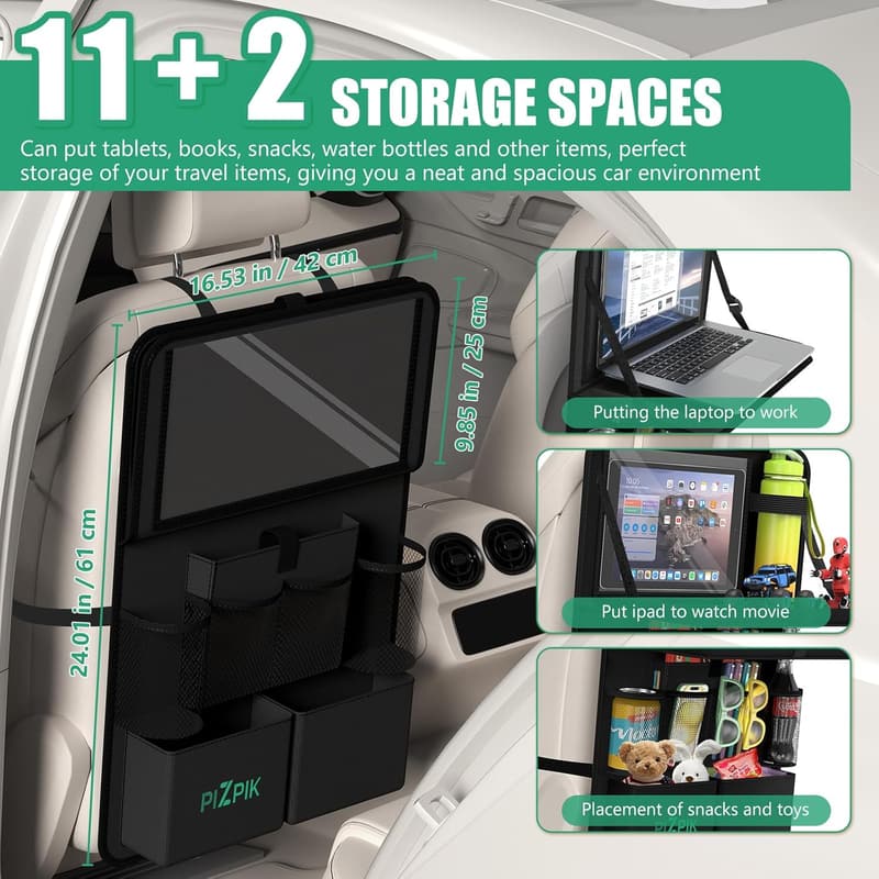 Backseat Organizer with Tablet Holder & Food Tray - Travel Accessory