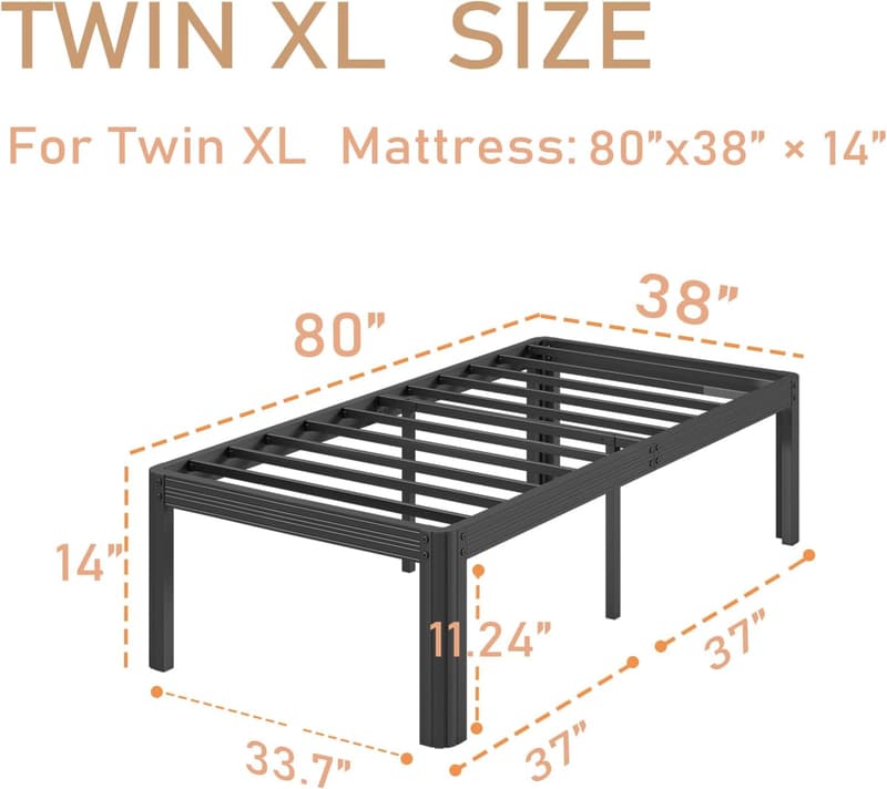 Twin XL Heavy Duty Metal Bed Frame - No Box Spring Needed