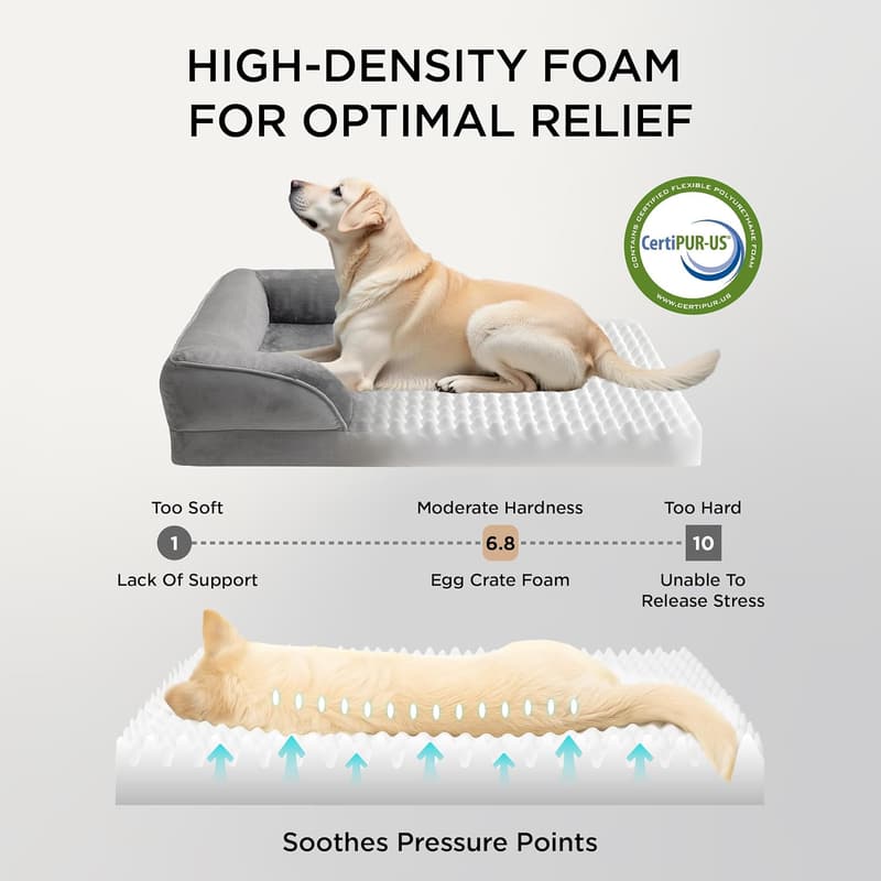 Large Orthopedic Dog Bed - Washable, Waterproof, Grey