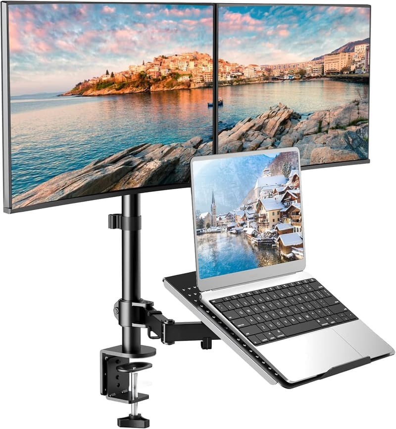 Adjustable Dual Monitor Mount with Laptop Tray for 13-27