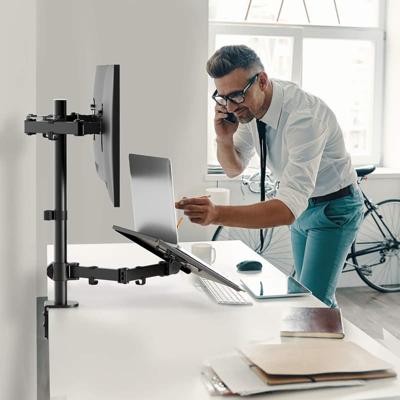 Adjustable Dual Monitor Mount with Laptop Tray for 13-27