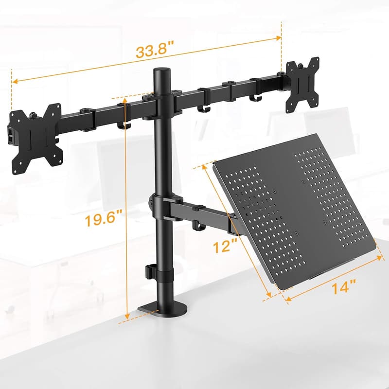 Adjustable Dual Monitor Mount with Laptop Tray for 13-27