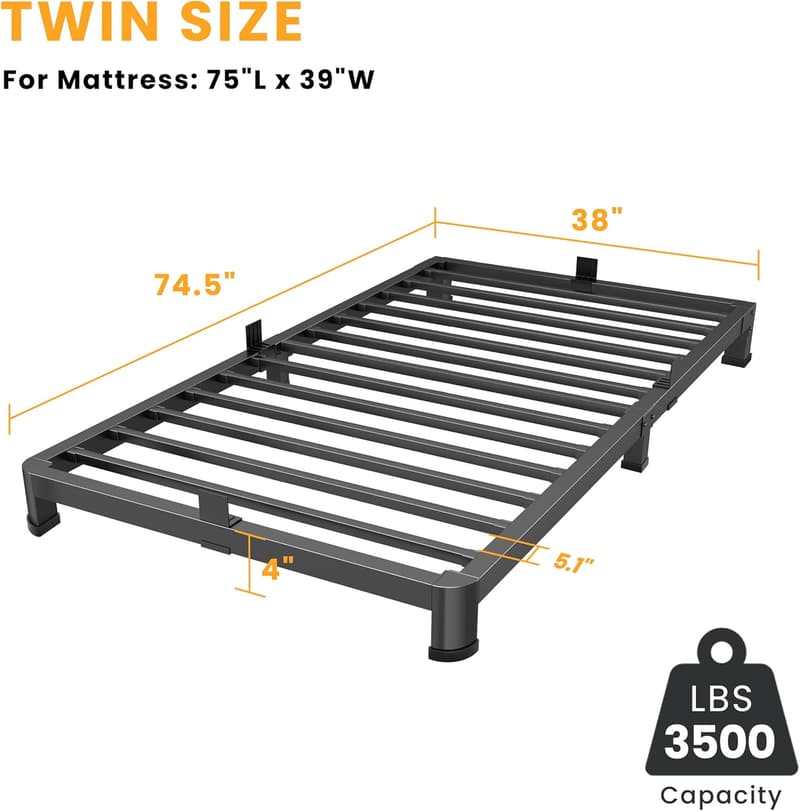 Heavy Duty Metal Twin Bed Frame - Low Profile, Easy Assembly