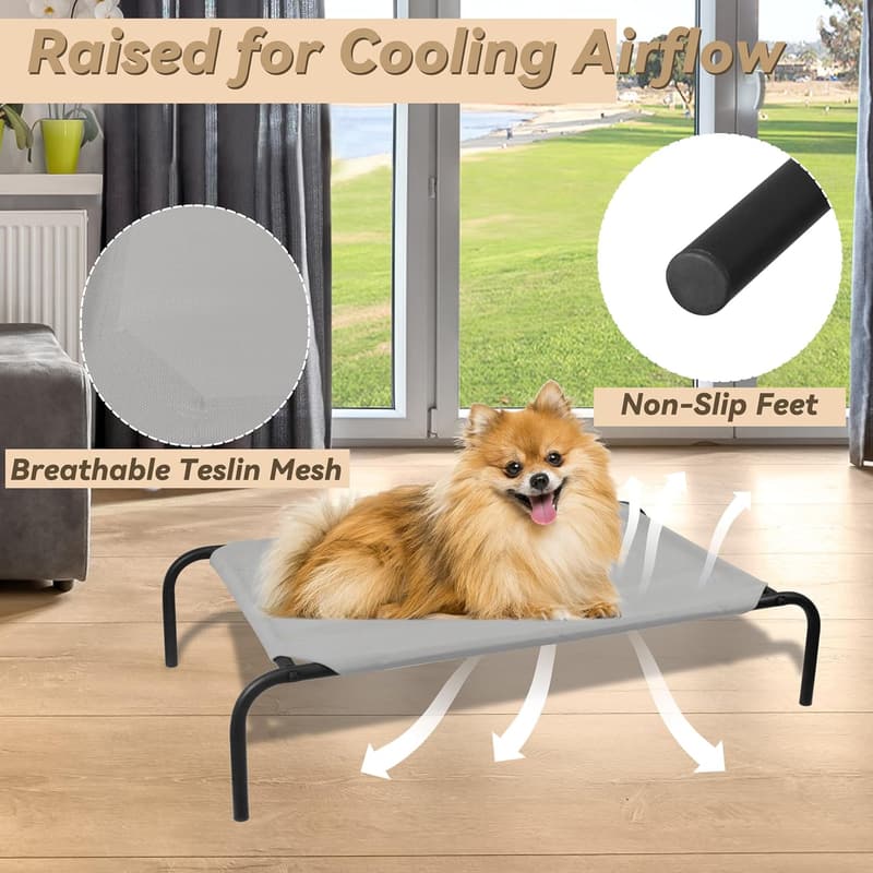 Elevated Dog Bed for Small Pets - Sturdy, Easy Clean, 33-Inch Grey