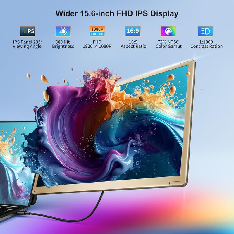 FHD 1080P Triple Laptop Screen Extender with Speakers