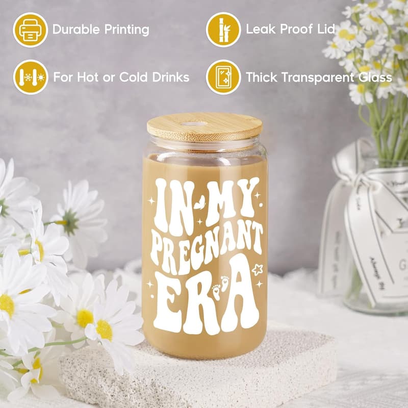 Pregnancy Gift: Cute 16 oz Iced Coffee Cup for Moms
