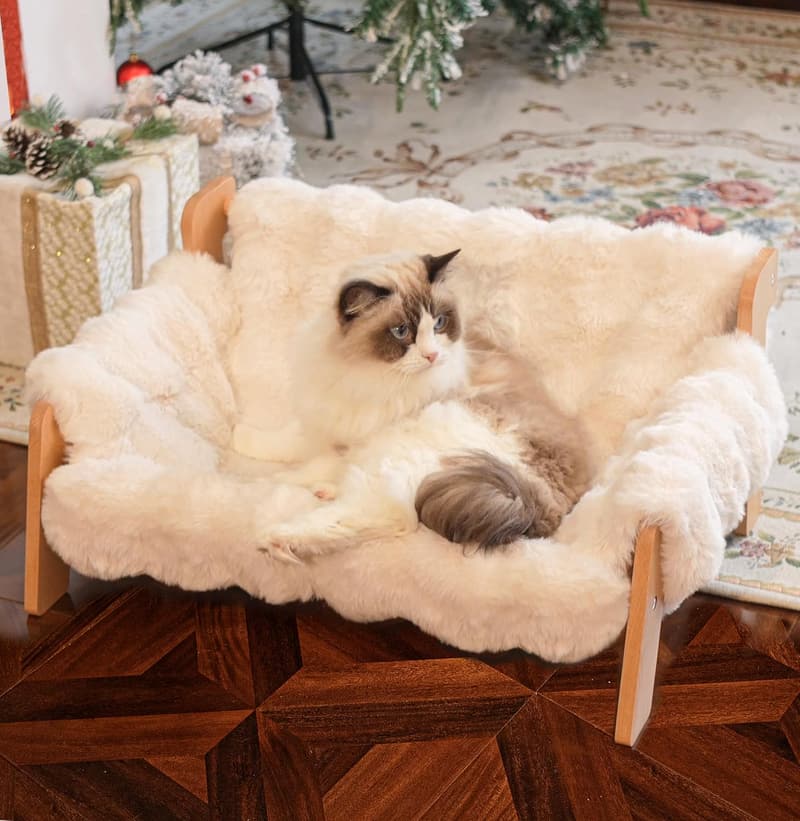 Indoor Cat Sofa with Removable Fluffy Cover - Off-White