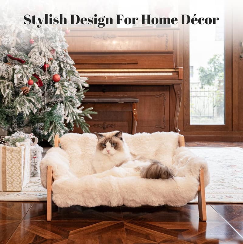 Indoor Cat Sofa with Removable Fluffy Cover - Off-White