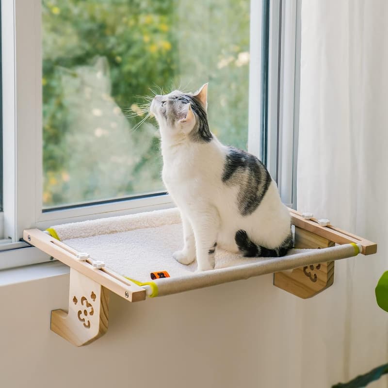 Cat Window Perch Hammock with Sturdy Wood & Metal Frame