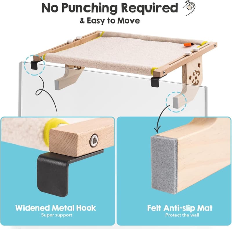 Cat Window Perch Hammock with Sturdy Wood & Metal Frame