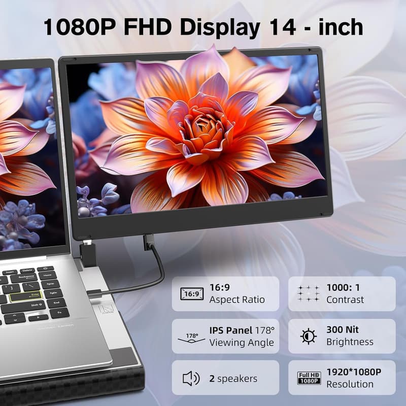Portable Triple Screen Laptop Monitor - 14