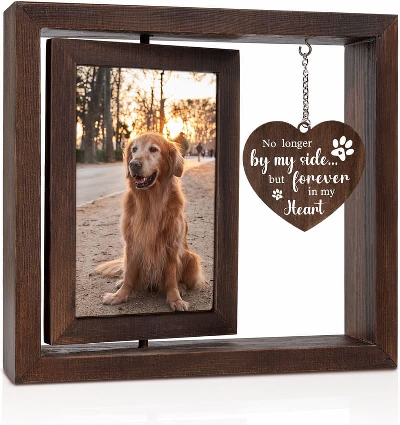 Dog Memorial Picture Frame - Rotating Wood Frame for 4x6 Photo