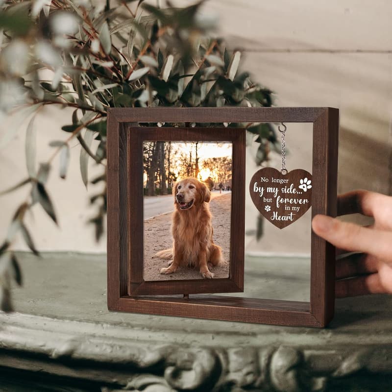 Dog Memorial Picture Frame - Rotating Wood Frame for 4x6 Photo