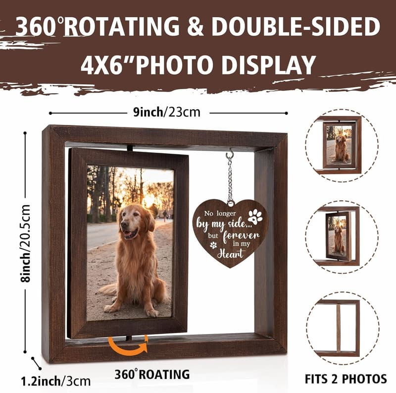 Dog Memorial Picture Frame - Rotating Wood Frame for 4x6 Photo