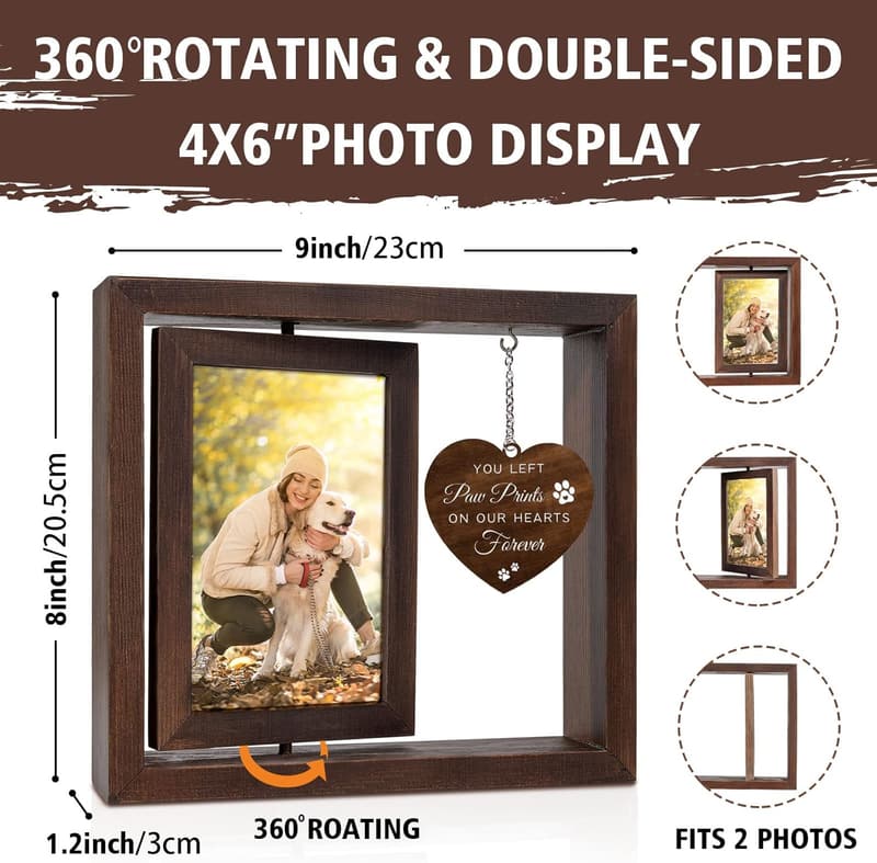 Dog Memorial Picture Frame – Rotating 4x6 Wooden Photo Frame