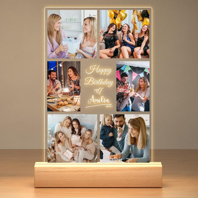 Personalized Collage Photo Frame with Night Light for Friends