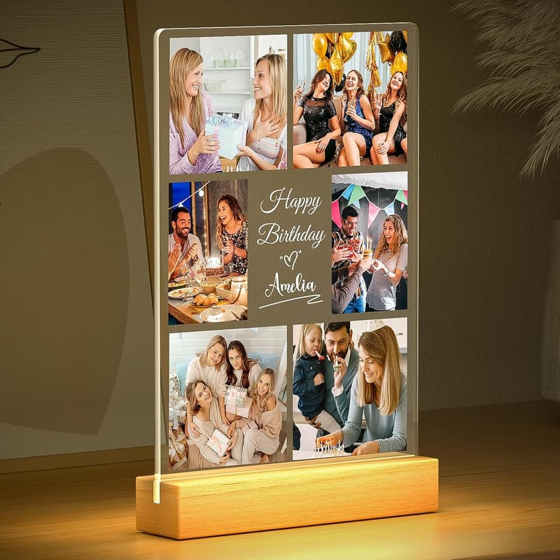 Personalized Collage Photo Frame with Night Light for Friends